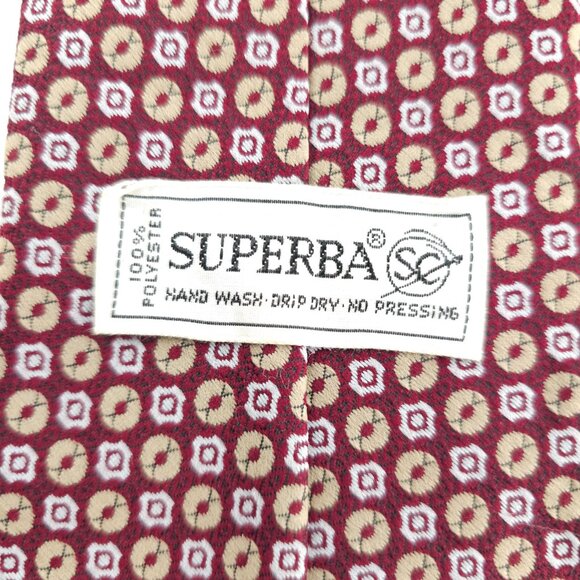 Superba Men Necktie 100% Polyester Geometric Red Beige Size 55x4 - NWOT - Picture 3 of 5